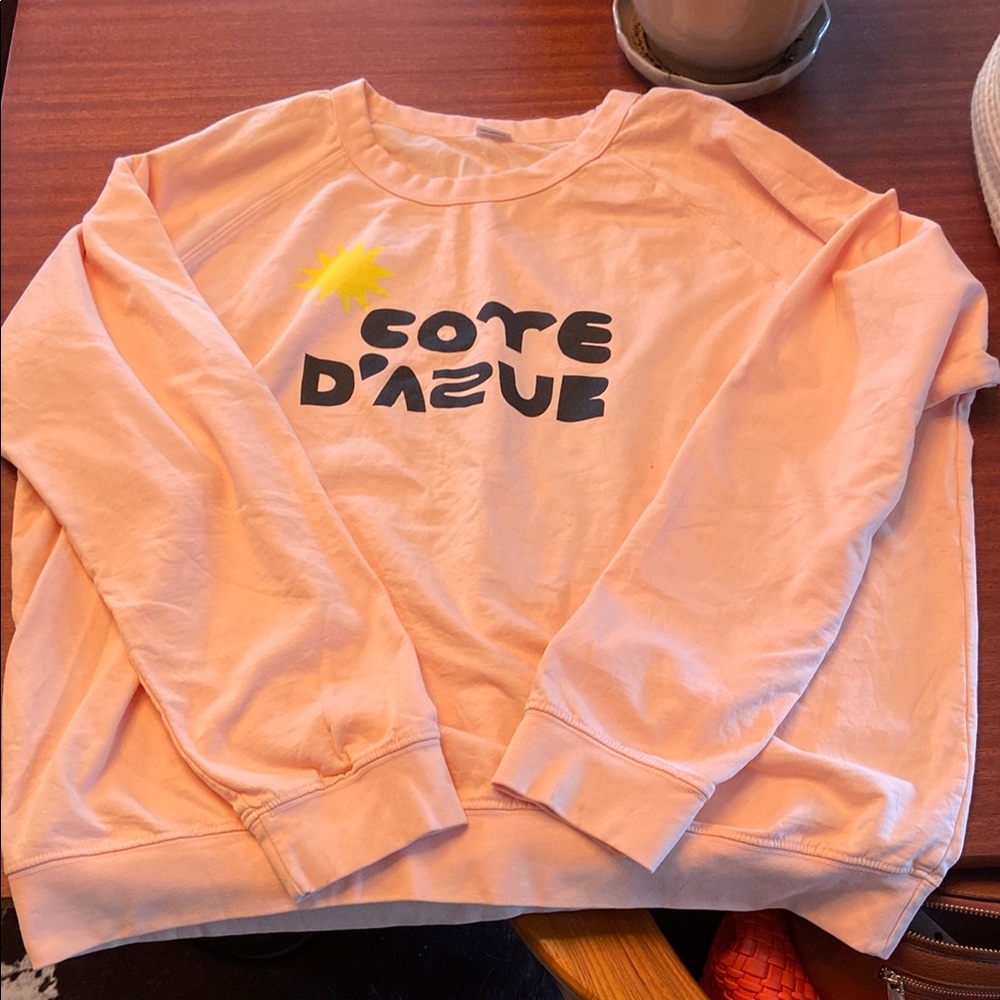 Clare V Pink Sweatshirt with Black and Yellow Print